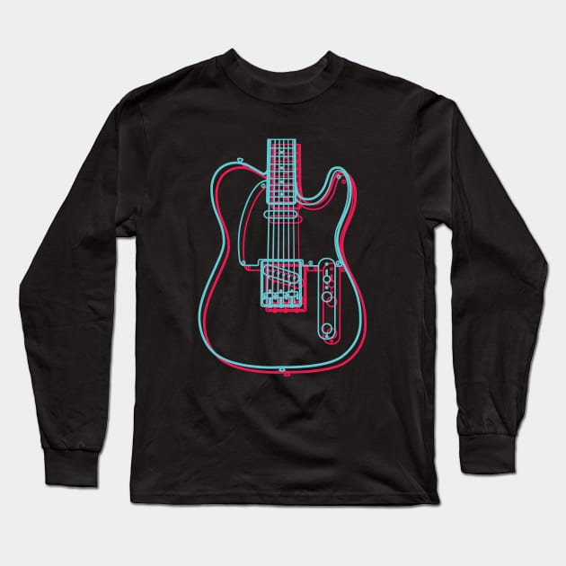3D T-Style Electric Guitar Body Outline Long Sleeve T-Shirt by nightsworthy